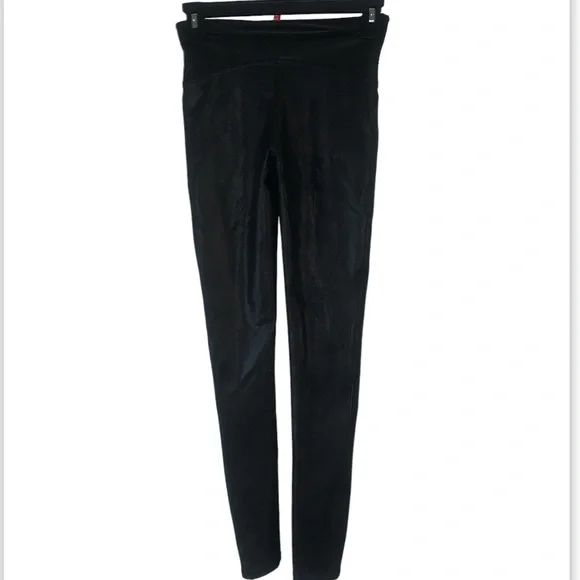 SPANX Black Faux Leather Pull On Leggings Small Petite - Picture 3 of 6